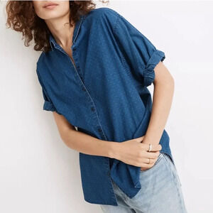 Madewell Denim Chronicle Button-Down Short Sleeve Shirt Oversized Boxy Textured